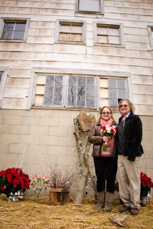 Married 12/13/14, Steven placed a heart-shaped log as our featured decoration for our wedding.