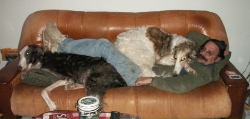Stanley (left), Keith (laying down across the couch), and Sweet Pea (on Keith's chest)....aka the Keith sandwich on Russian rye.